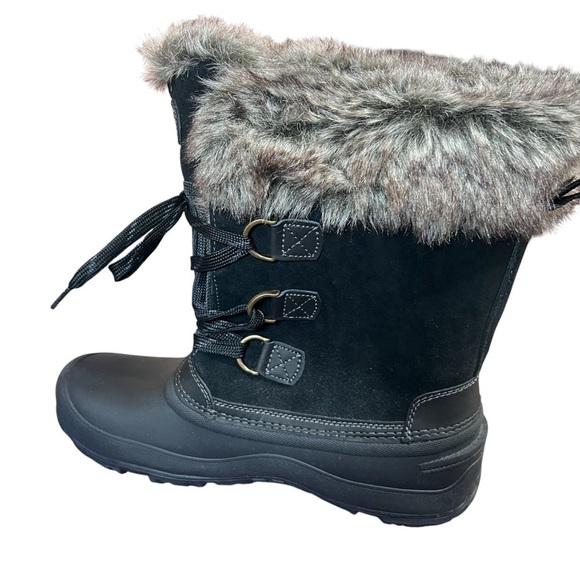 Khombu Slope Winter Boots Women's Ladies Size 11 Waterproof Suede Faux Fur Black - Picture 8 of 11